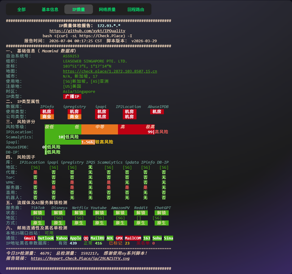 GreenCloud SG DC2 IP 质量